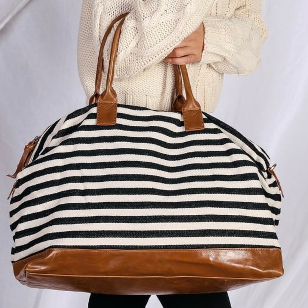 Jet setter cream and black striped weekender bag - Lulu’s